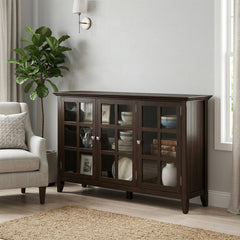 Sideboard, 62-Inch Solid Wood Cabinet, Three Glass Doors