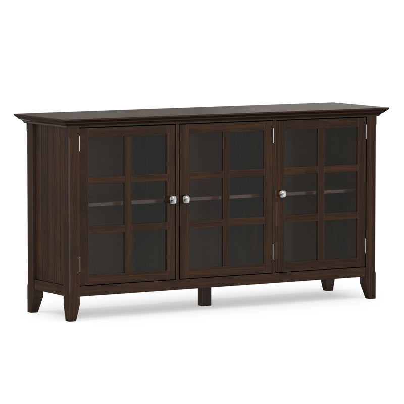 Sideboard, 62-Inch Solid Wood Cabinet, Three Glass Doors