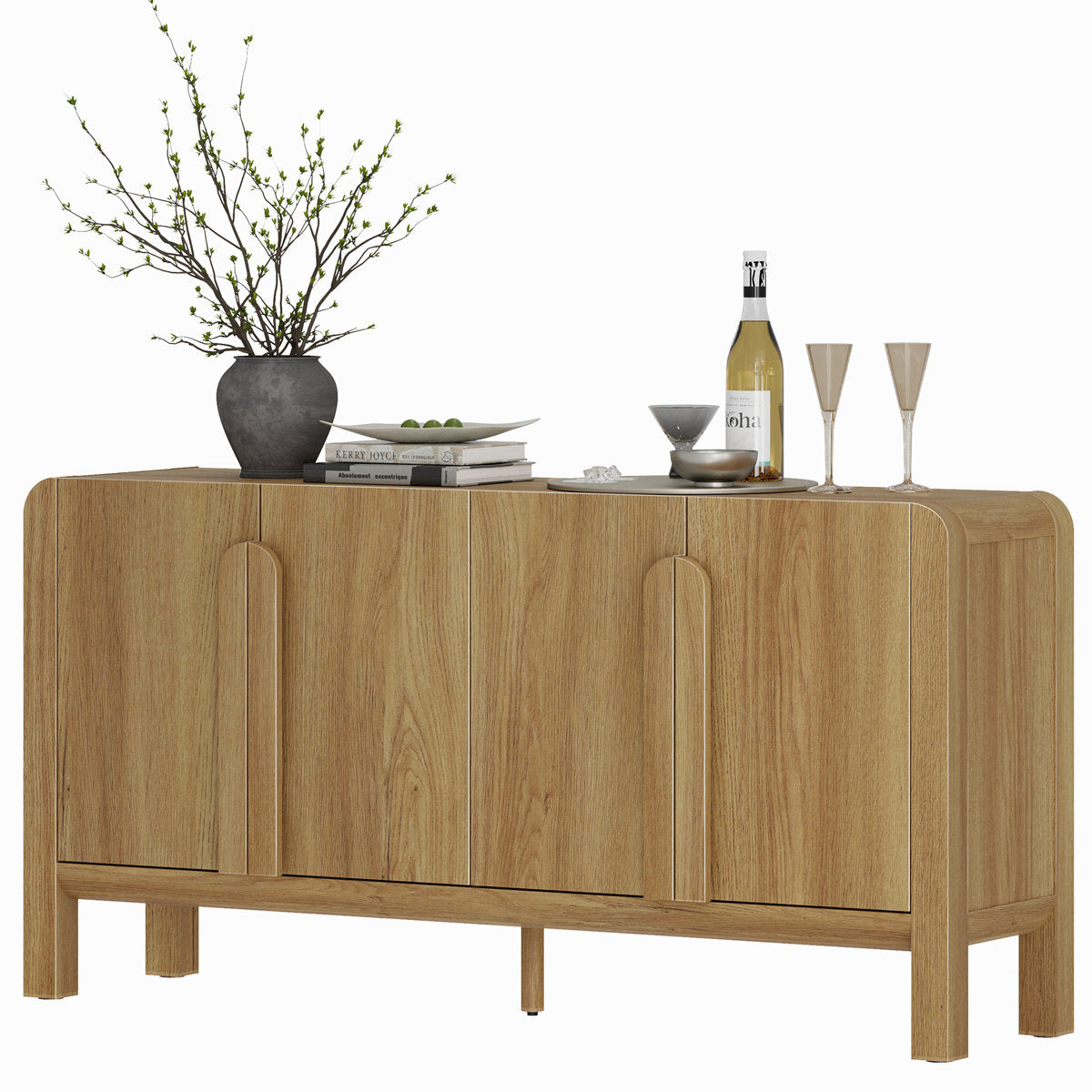 Sideboard, 63 Inch Wide, Walnut Solid and Manufactured Wood