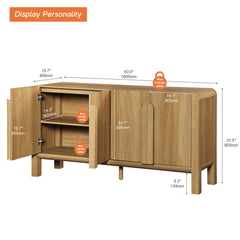 Sideboard, 63 Inch Wide, Walnut Solid and Manufactured Wood