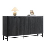 Sideboard, 65 In Wide with Fluted Doors and Metal Base, Black
