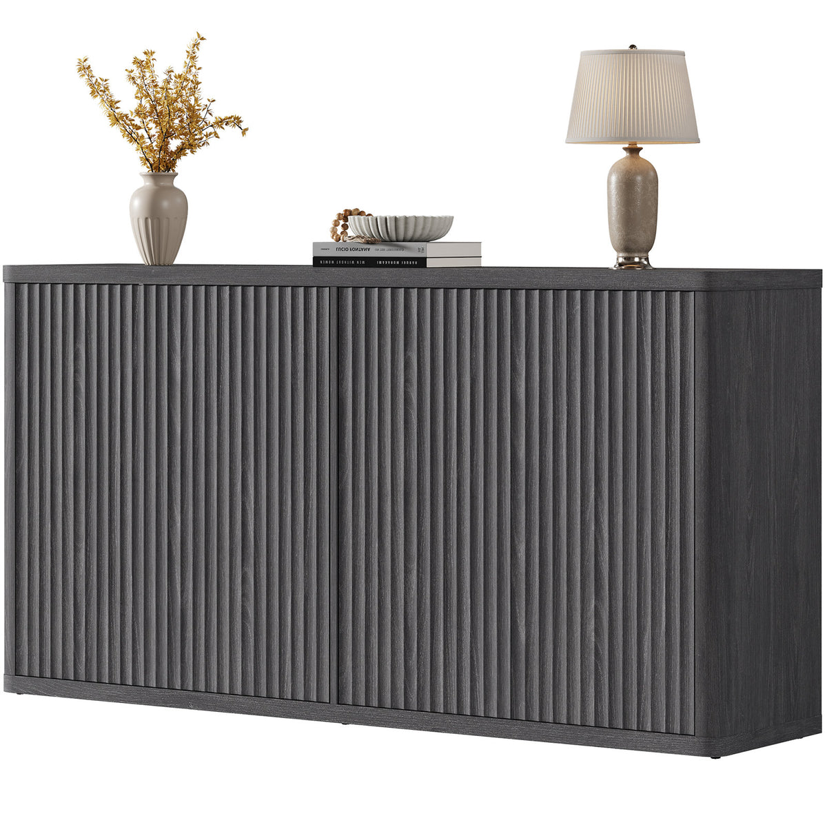 Sideboard, 66.3 in Wide, Manufactured Wood in Dark Gray