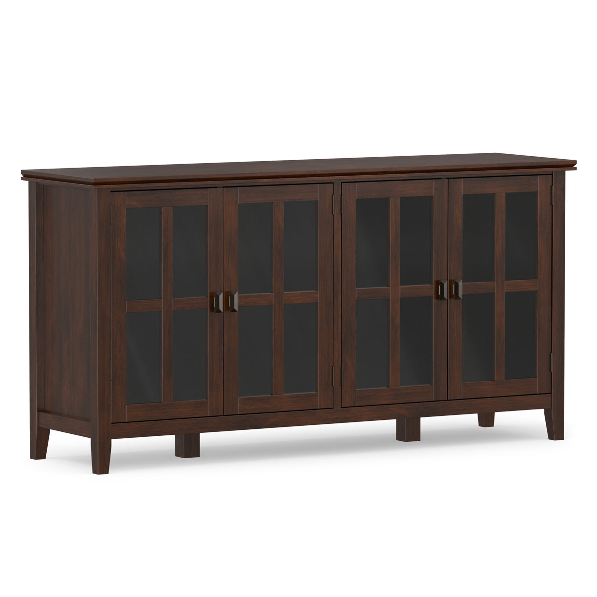 Sideboard, 66 in Wide, Brown Solid Wood with Glass Doors