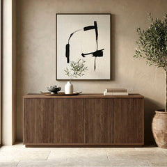 Sideboard, 68 Inch Fluted Manufactured Wood, Satin Walnut