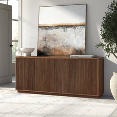 Sideboard, 68 Inch Fluted Manufactured Wood, Satin Walnut