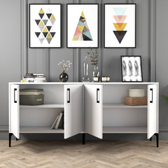 Sideboard, 70.9 in W, White Manufactured Wood with Metal Accents