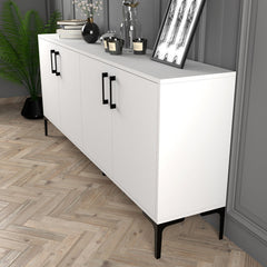 Sideboard, 70.9 in W, White Manufactured Wood with Metal Accents