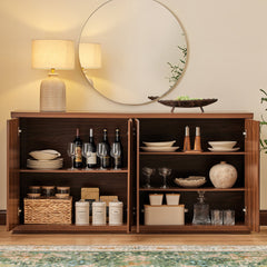 Sideboard, 70 In Wide Manufactured Wood, Mahogany Brown