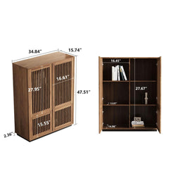 Sideboard Accent Cabinet, Manufactured Wood, 4 Louver Doors, Brown and Black