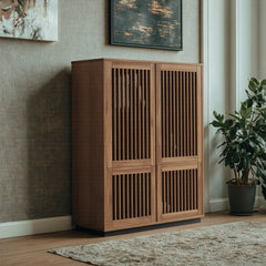 Sideboard Accent Cabinet, Manufactured Wood, 4 Louver Doors, Brown and Black