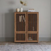 Sideboard Accent Cabinet, Manufactured Wood, 4 Louver Doors, Brown and Black