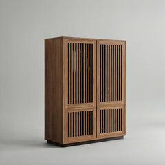 Sideboard Accent Cabinet, Manufactured Wood, 4 Louver Doors, Brown and Black