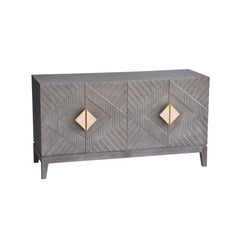 Sideboard Buffet Cabinet, 4 Soft-Close Doors, Mango Wood, Vintage Gray and Gold