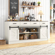 Sideboard Buffet Cabinet, 70 In Wide, White and Brown Manufactured Wood