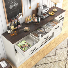 Sideboard Buffet Cabinet, 70 In Wide, White and Brown Manufactured Wood