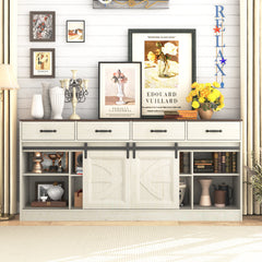 Sideboard Buffet Cabinet, 70 In Wide, White and Brown Manufactured Wood