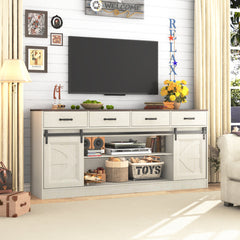 Sideboard Buffet Cabinet, 70 In Wide, White and Brown Manufactured Wood