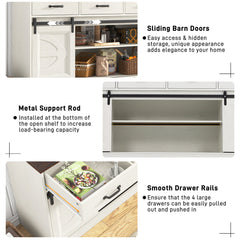 Sideboard Buffet Cabinet, 70 In Wide, White and Brown Manufactured Wood