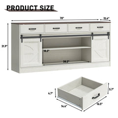 Sideboard Buffet Cabinet, 70 In Wide, White and Brown Manufactured Wood
