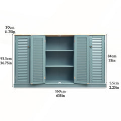 Sideboard Buffet Cabinet, MDF with Six Doors in Teal
