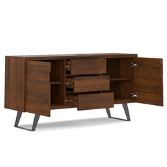 Sideboard Buffet Cabinet, Solid Wood, 60 Inch Wide, Walnut Veneer, Metal Legs