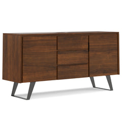 Sideboard Buffet Cabinet, Solid Wood, 60 Inch Wide, Walnut Veneer, Metal Legs