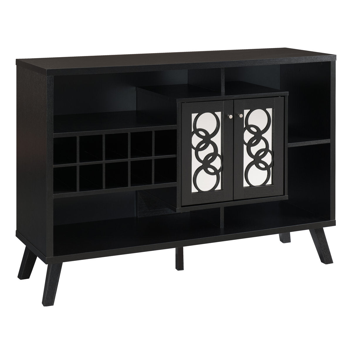 Sideboard Buffet Server with Mirror Panel Doors and Metal Accents