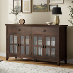 Sideboard Buffet, Solid Pine and Manufactured Wood, 60 Inch, Black