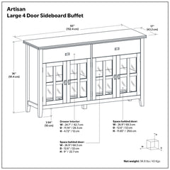 Sideboard Buffet, Solid Pine and Manufactured Wood, 60 Inch, Black