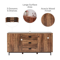 Sideboard Buffet with 3 Drawers and 2 Doors in Brown