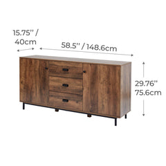 Sideboard Buffet with 3 Drawers and 2 Doors in Brown