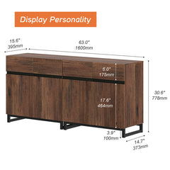Sideboard Cabinet, 6 Doors, Walnut Grain Manufactured Wood, Brown