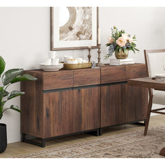 Sideboard Cabinet, 6 Doors, Walnut Grain Manufactured Wood, Brown