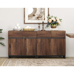 Sideboard Cabinet, 6 Doors, Walnut Grain Manufactured Wood, Brown