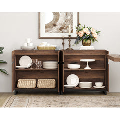 Sideboard Cabinet, 6 Doors, Walnut Grain Manufactured Wood, Brown