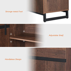 Sideboard Cabinet, 6 Doors, Walnut Grain Manufactured Wood, Brown