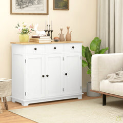 Sideboard Cabinet, Solid and Manufactured Wood, 3 Doors, 3 Drawers