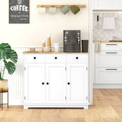 Sideboard Cabinet, Solid and Manufactured Wood, 3 Doors, 3 Drawers