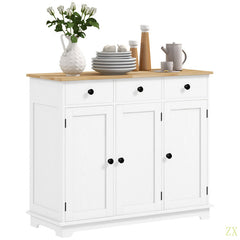 Sideboard Cabinet, Solid and Manufactured Wood, 3 Doors, 3 Drawers
