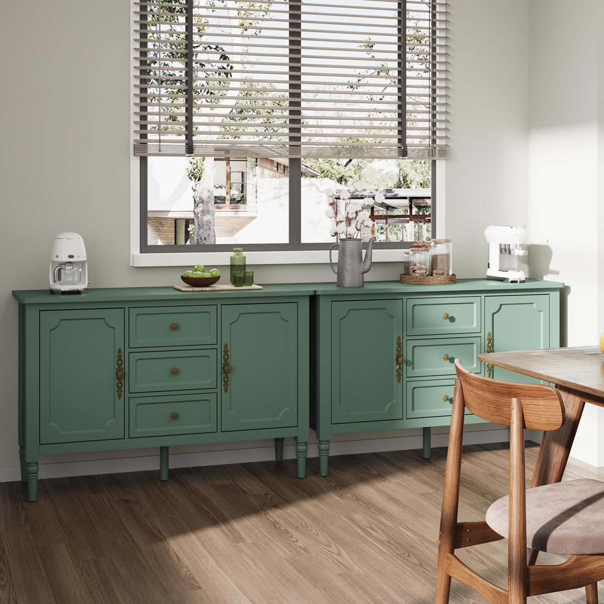 Sideboard Cabinet with 3 Drawers in Green Manufactured Wood