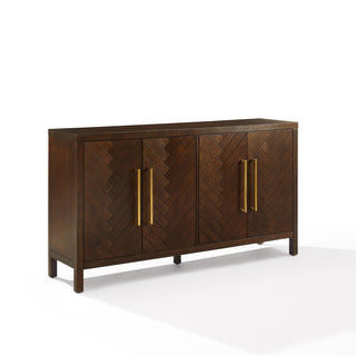 Sideboard Cabinet with 4 Doors and Gold-Tone Handles in Dark Brown