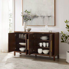 Sideboard Cabinet with 4 Doors and Gold-Tone Handles in Dark Brown