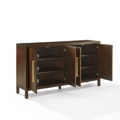 Sideboard Cabinet with 4 Doors and Gold-Tone Handles in Dark Brown