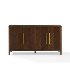 Sideboard Cabinet with 4 Doors and Gold-Tone Handles in Dark Brown