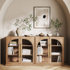 Sideboard Cabinet with Arched Glass Doors and Adjustable Shelves