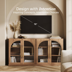 Sideboard Cabinet with Arched Glass Doors and Adjustable Shelves