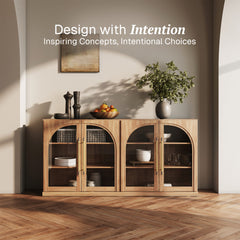 Sideboard Cabinet with Arched Glass Doors and Adjustable Shelves