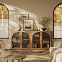 Sideboard Cabinet with Arched Glass Doors and Adjustable Shelves