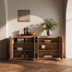 Sideboard Cabinet with Arched Glass Doors and Adjustable Shelves