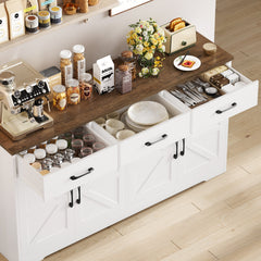Sideboard, Engineered Wood with Three Drawers in White and Brown